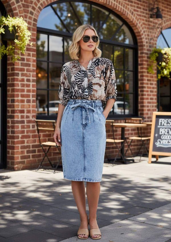 Meredith Half Sleeve Top Blouse in Abstract Zebra