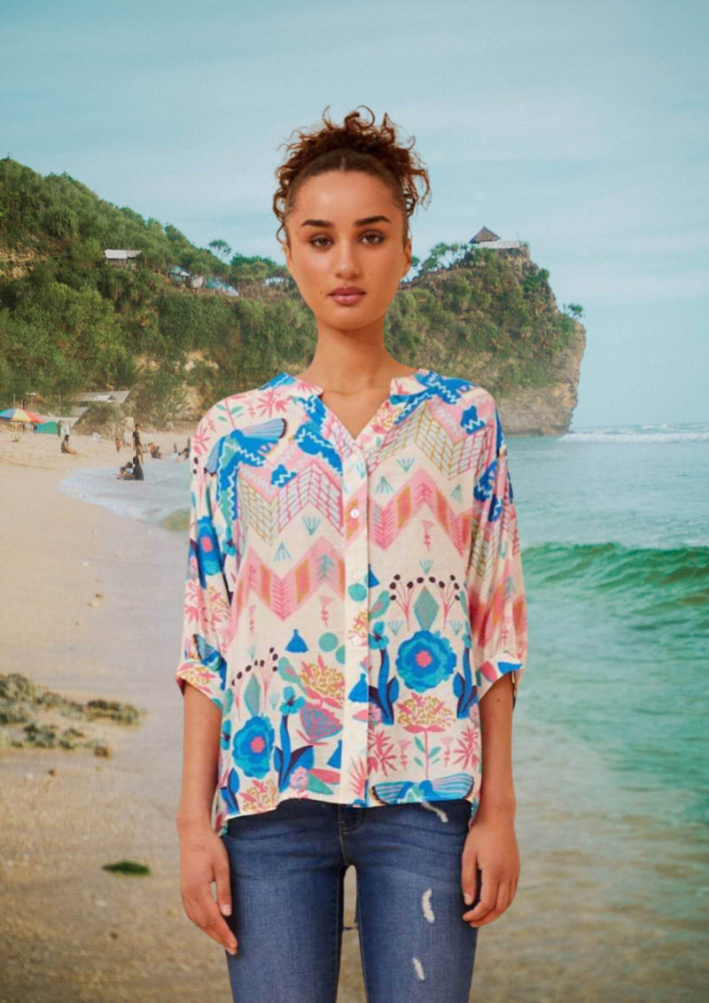 Meredith Half Sleeve Top Blouse in Chevron Floral Print