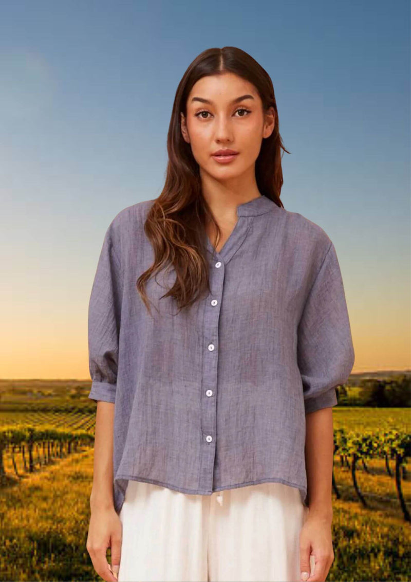 Meredith Half Sleeve Top Blouse in Denim