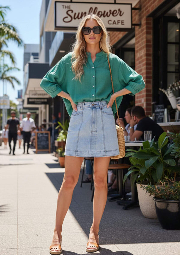 Meredith Half Sleeve Top Blouse in Moss Green