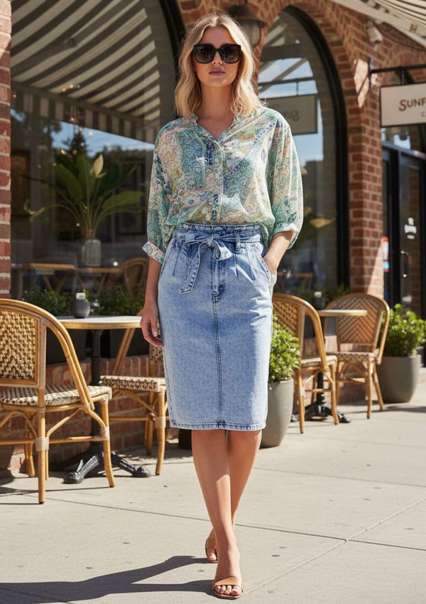 Meredith Half Sleeve Top Blouse in Sea Glass Print