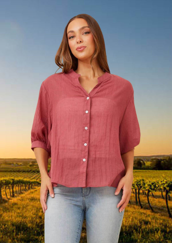 Meredith Half Sleeve Top Blouse in Shiraz
