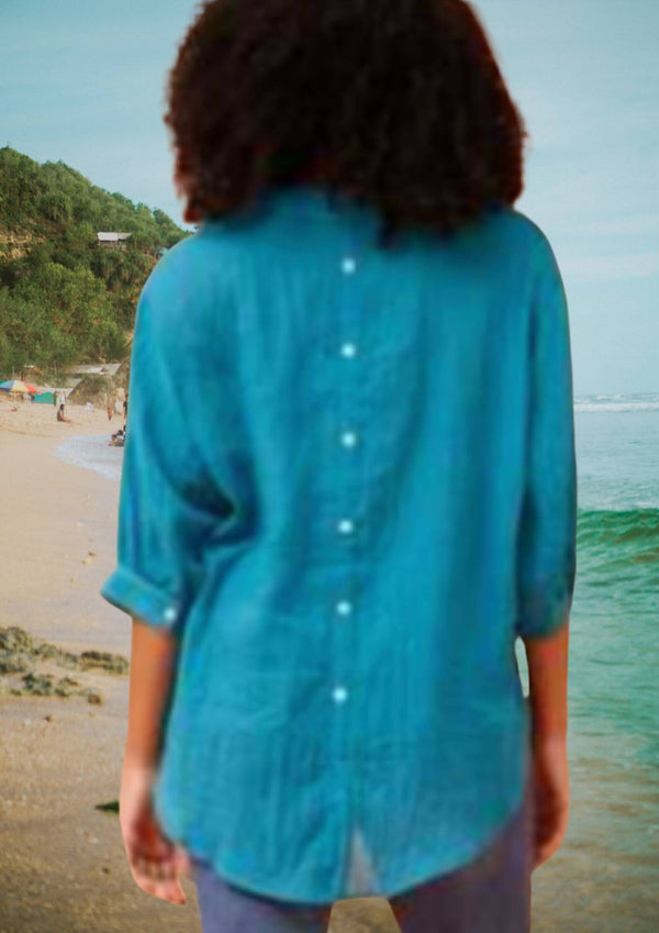 Meredith Half Sleeve Top Blouse in Turquoise