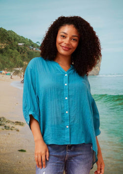 Meredith Half Sleeve Top Blouse in Turquoise