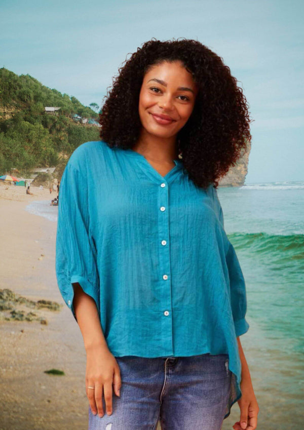 Meredith Half Sleeve Top Blouse in Turquoise