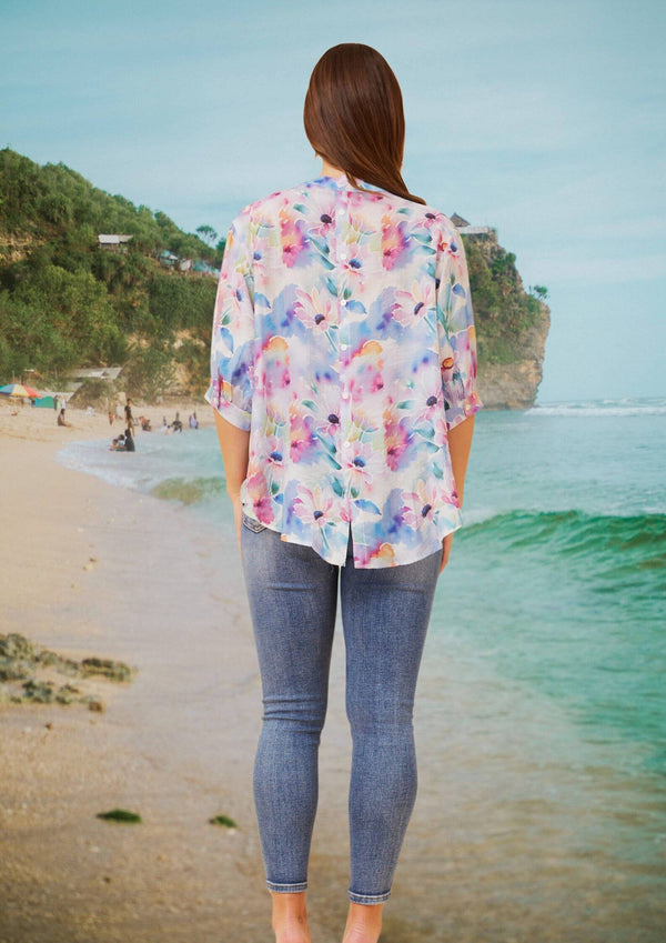 Meredith Half Sleeve Top Blouse in Watercolour Florals