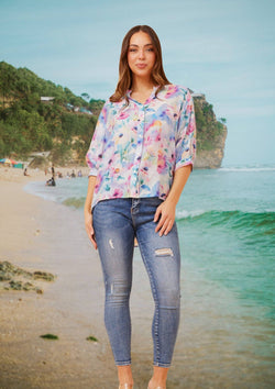 Meredith Half Sleeve Top Blouse in Watercolour Florals