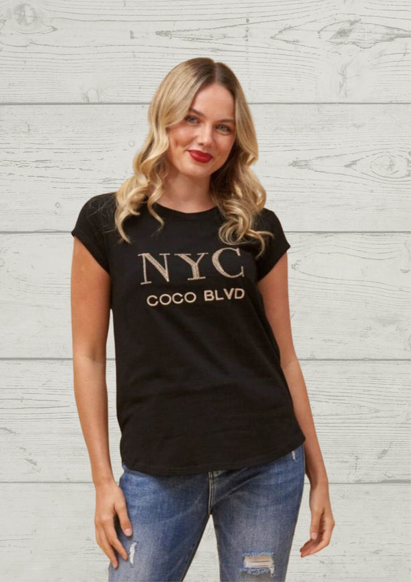 NYC Embroidered T Shirt in Black