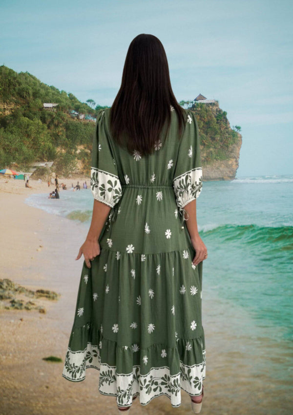 Reba Half Sleeve Maxi Dress in Sage Print