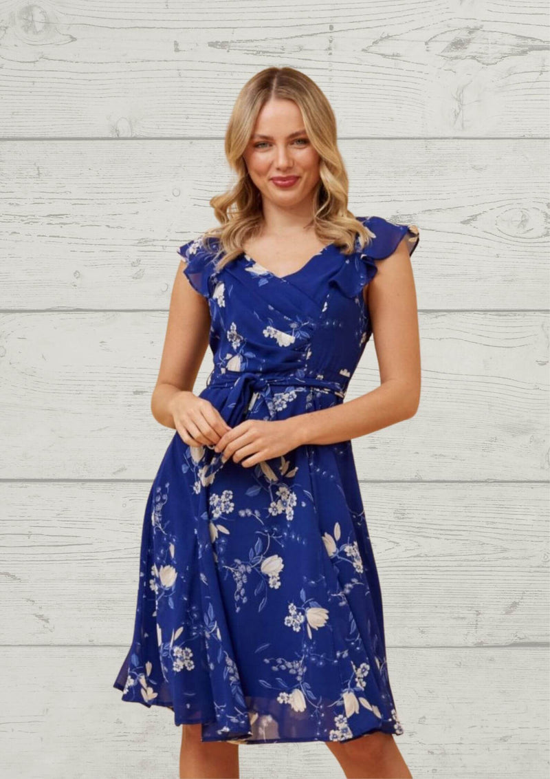 Sherilyn Flutter Sleeve Cocktail Dress in Sapphire