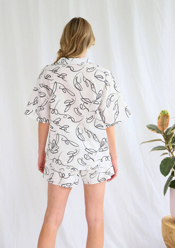 Squiggle Cotton Shorts in White