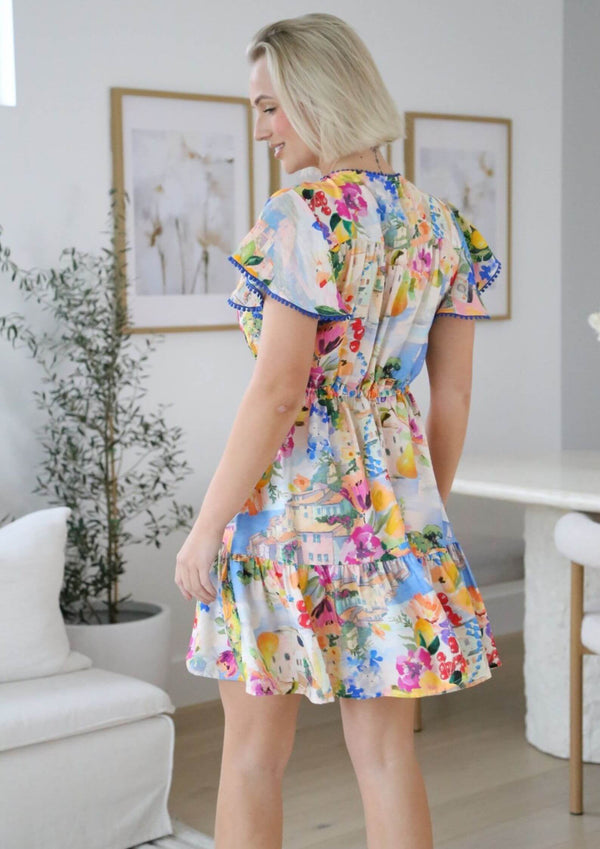 St Tropez Boho Short Sleeve Dress in Valencia Print
