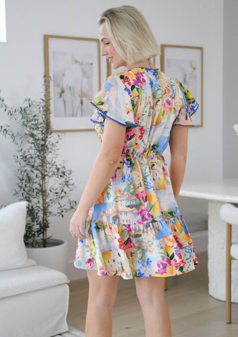 St Tropez Boho Short Sleeve Dress in Valencia Print