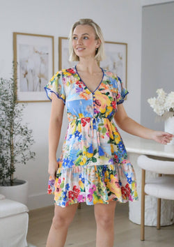 St Tropez Boho Short Sleeve Dress in Valencia Print