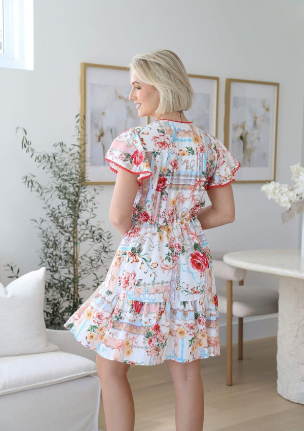 St Tropez Boho Short Sleeve Dress in Versailles Red