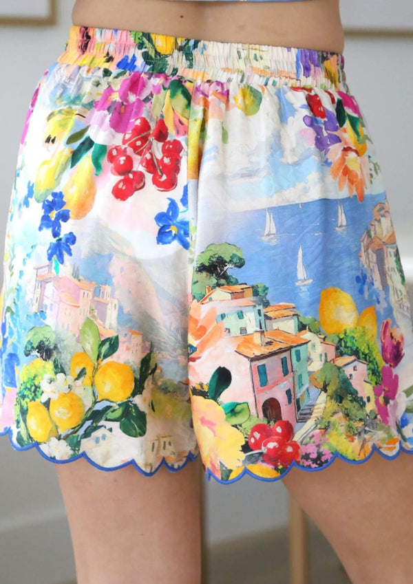 Valencia Elastic Waist Shorts in Blue