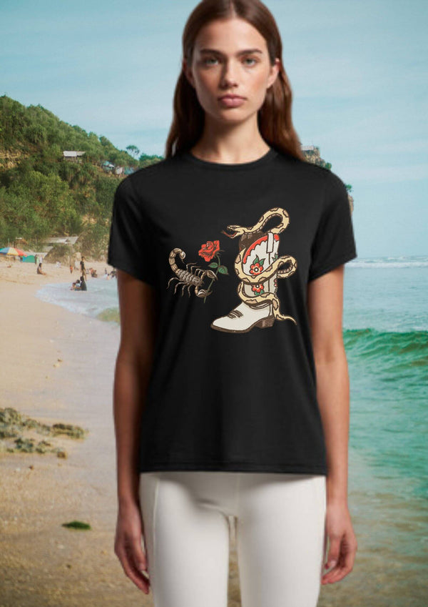 Vicious Love Ladies Cowgirl Tee Shirt In Black