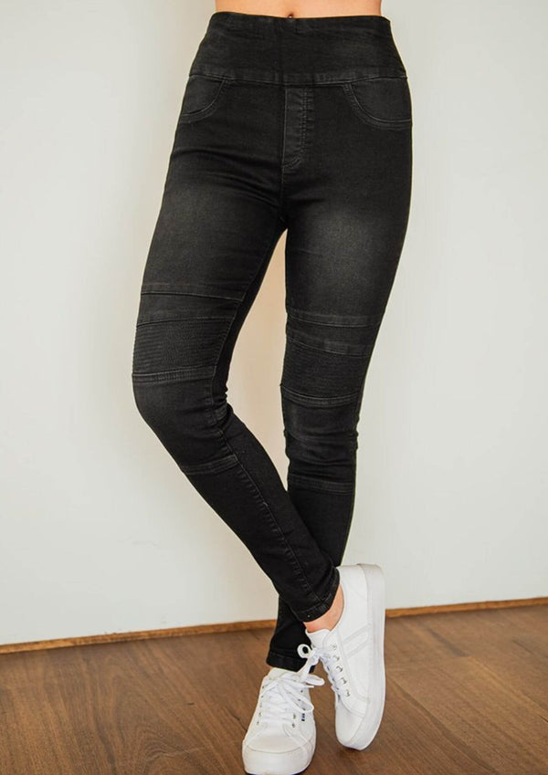 High Waisted Pull On Jeans in Black by Wakee