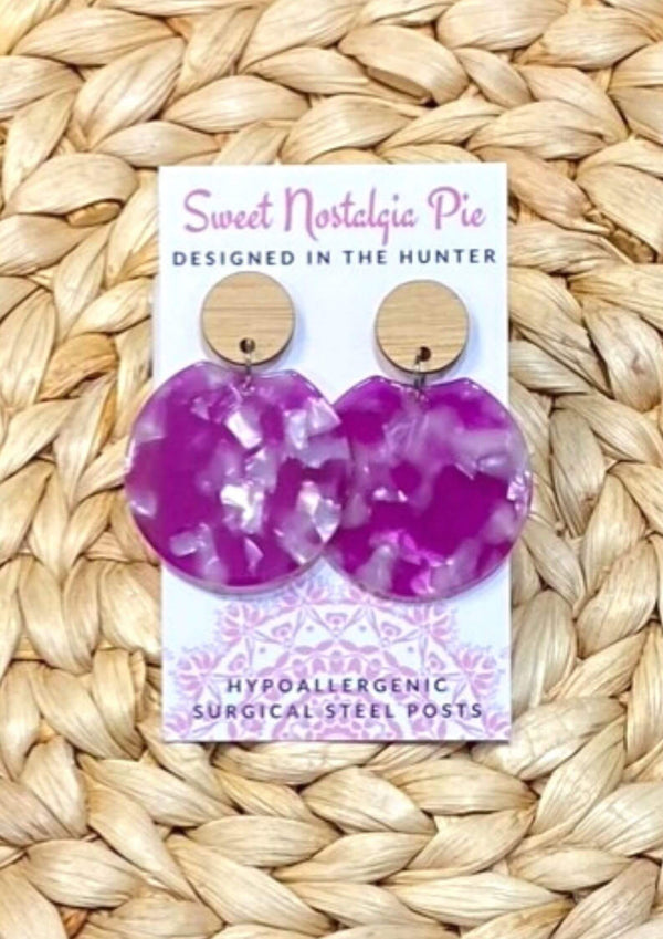 Sweet Nostalgia Pie Drop Earrings in Purple Crescents