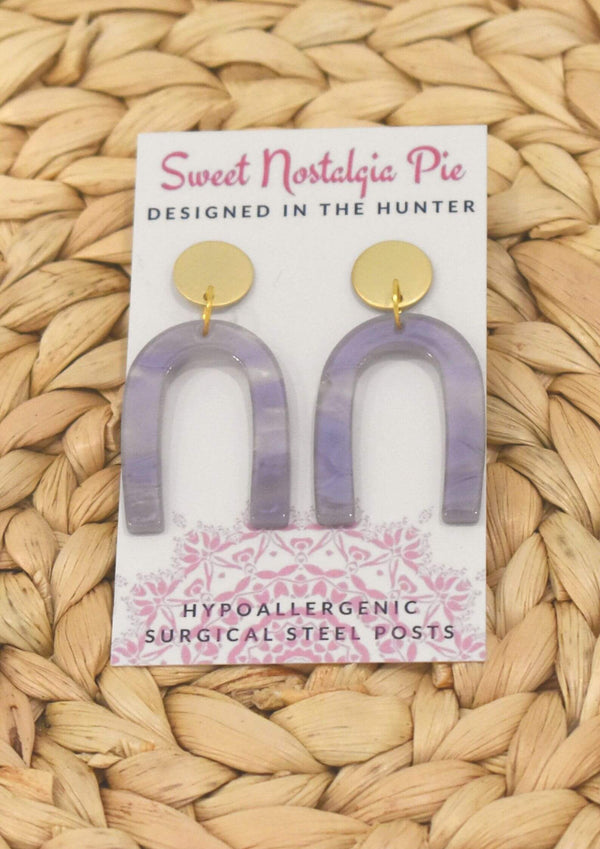 Sweet Nostalgia Pie Earrings Gold Drop in Lavender