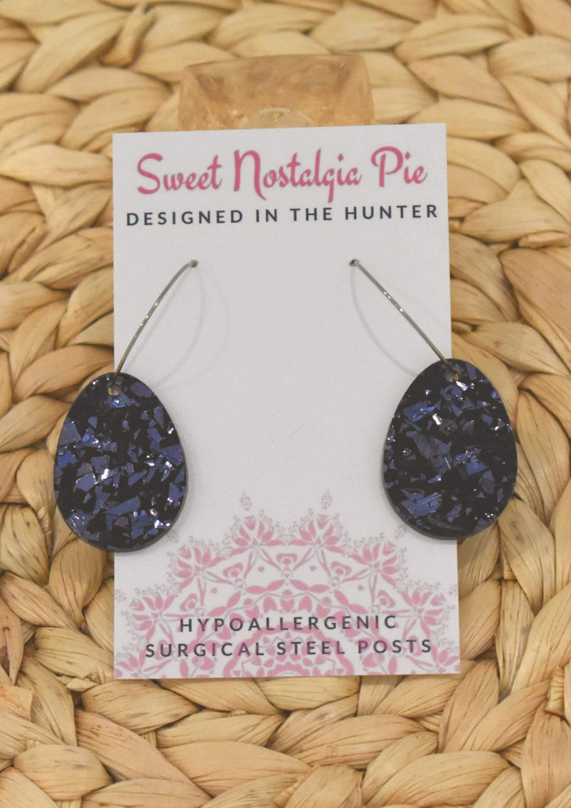 Sweet Nostalgia Pie Earrings Hoops in Lavender Glitter Shards