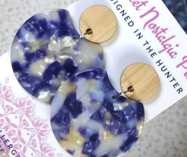 Sweet Nostalgia Pie Statement Drop Earrings in Navy Purple