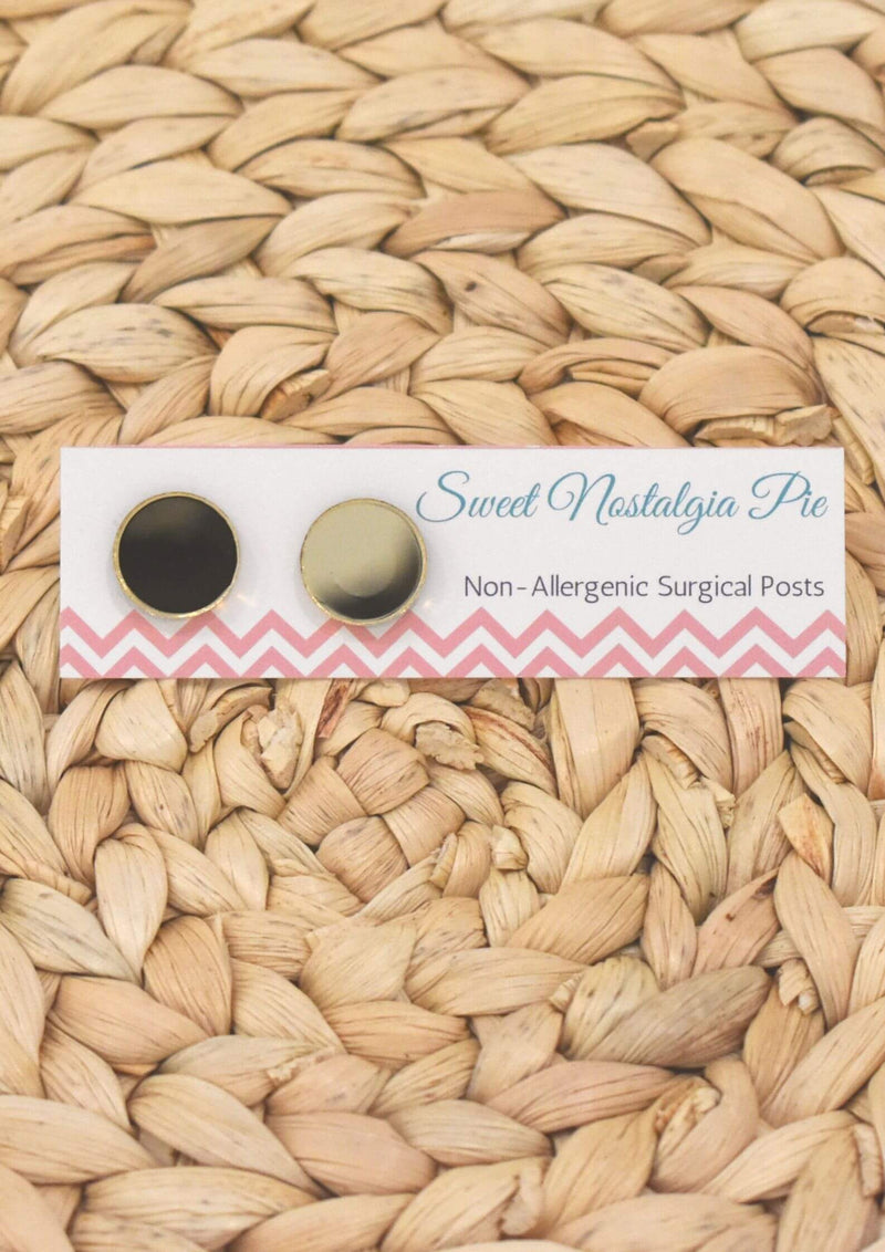 Sweet Nostalgia Pie Stud Earrings Gold Mirror Dot